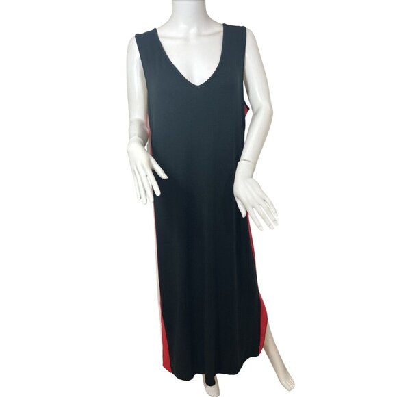 Attitudes by Renee Beach Dress XLP Black Red White Colorblock Maxi Sleeveless - Picture 2 of 8